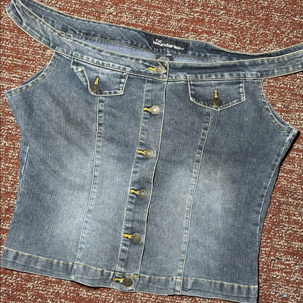 Vintage Y2K No Boundaries denim tank off the shoulder cropped button front shirt